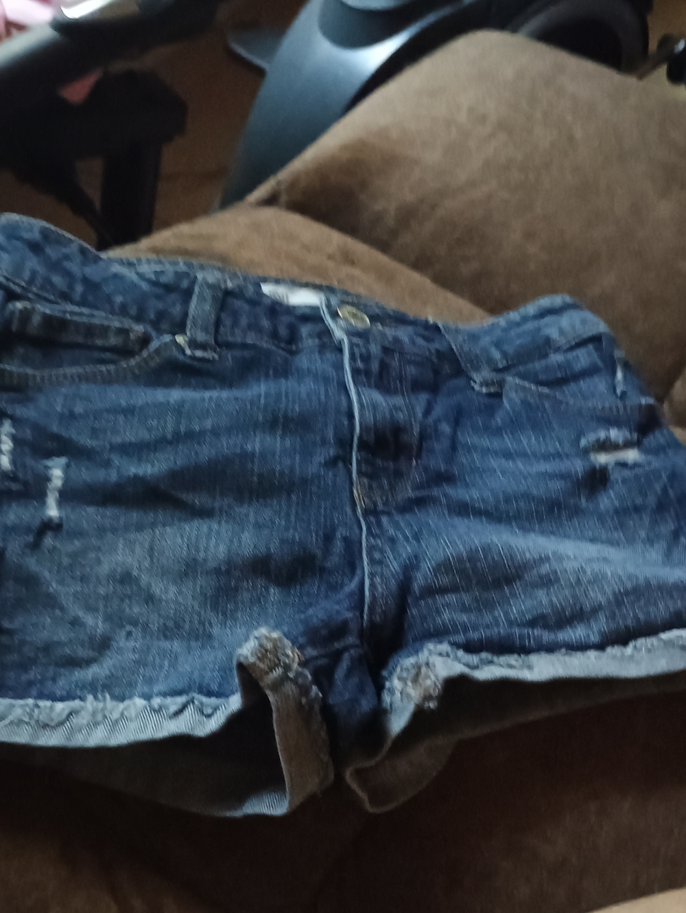 RSQ Navy Blue Distressed Roll-Hem Denim Shorts